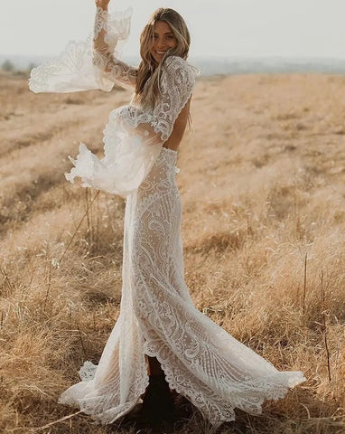 lace boho wedding dress