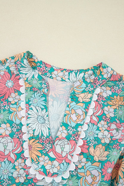 Printed Notched Short Sleeve Boho Blouse - Spirit and Rebel [Spirit and Rebel]   