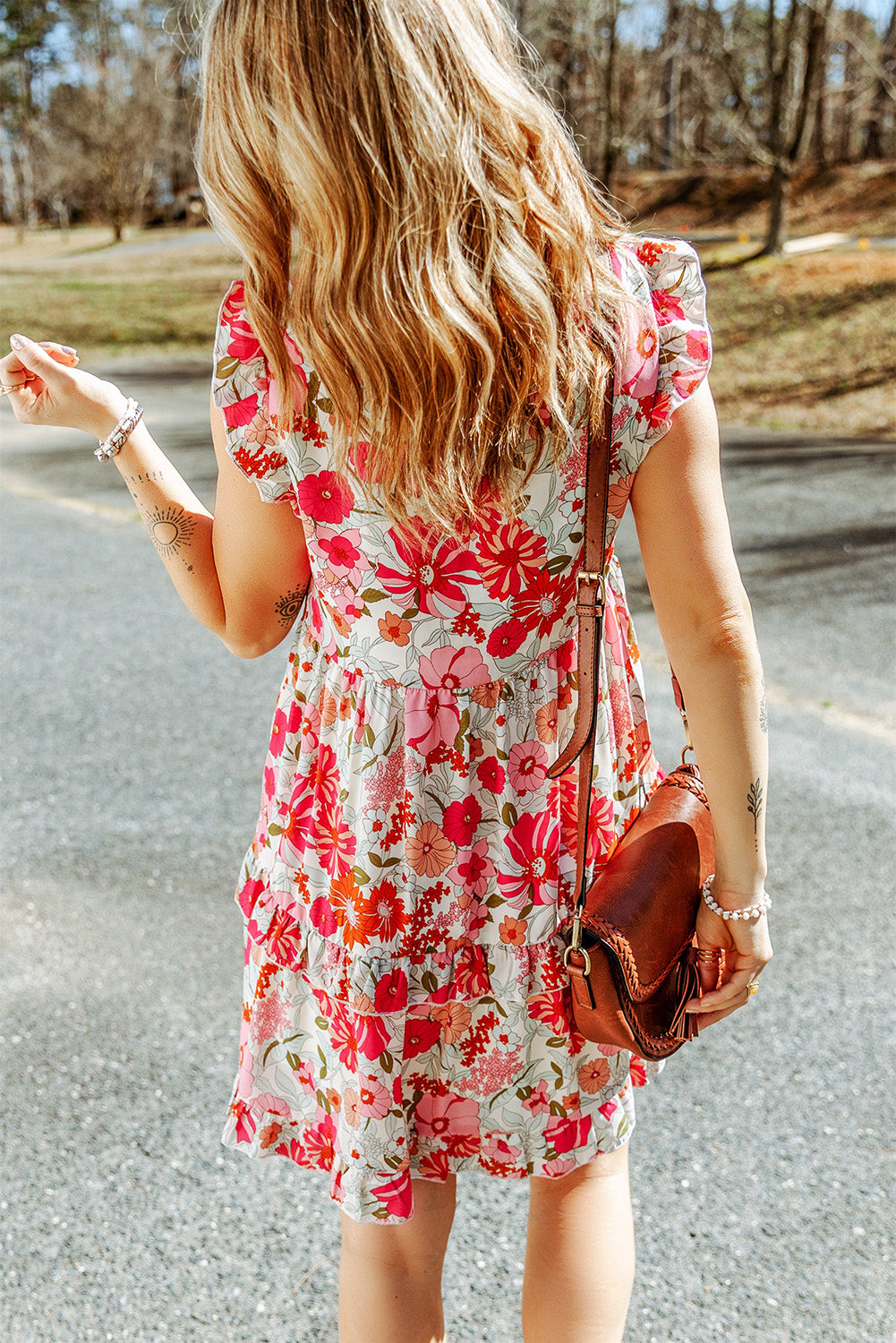 Ruffled Printed Boho Mock Neck Dress [Spirit and Rebel]   