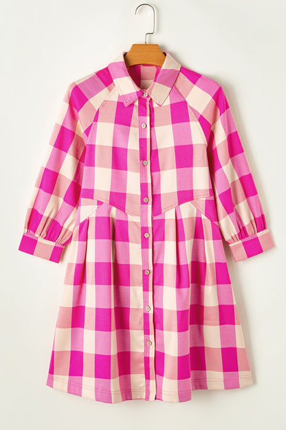 Spirit and Rebel Plaid Button Up Long Sleeve Boho Chic Shirt Dress [Spirit and Rebel]   