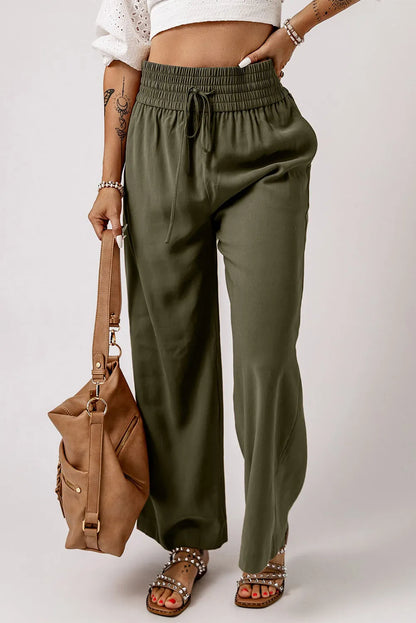 Smocked High Waist Wide Leg Boho Pants - Spirit and Rebel [Spirit and Rebel]   