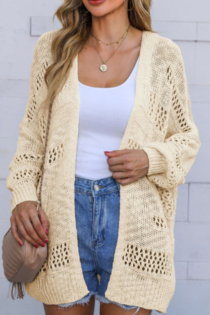 Openwork Open Front Long Sleeve Cardigan [Spirit and Rebel] Beige S