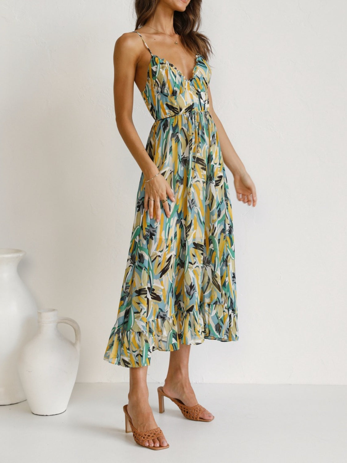 Printed Sleeveless Midi Cami Boho Wedding Guest Dress [Spirit and Rebel]   