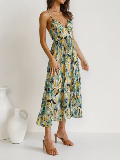 Printed Sleeveless Midi Cami Boho Wedding Guest Dress [Spirit and Rebel]   