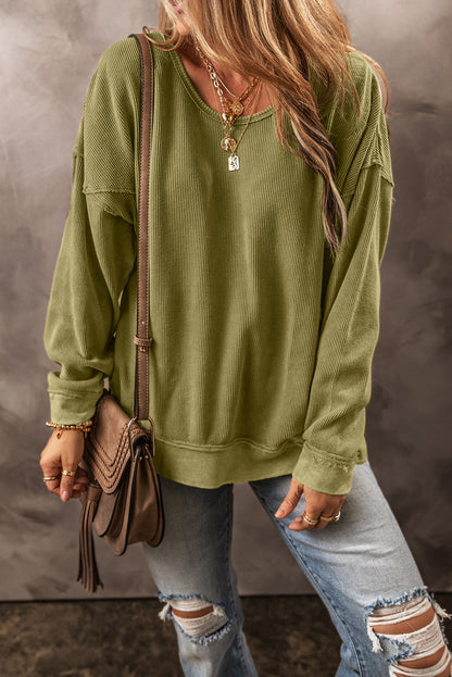 Textured Round Neck Long Sleeve Boho Sweatshirt [Spirit and Rebel]   