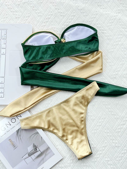 Two-Tone Ring Detail Tied Bikini Set [Spirit and Rebel]