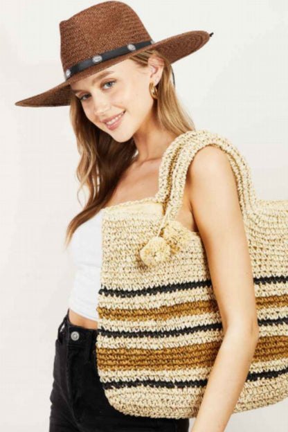 Striped Straw Braided Tote Boho Bag - Spirit and Rebel [Spirit and Rebel] IV One Size 