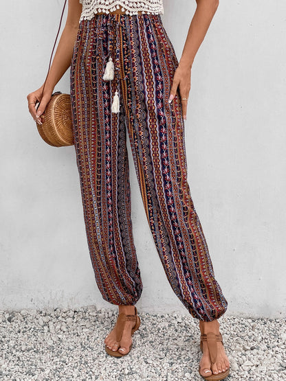 Tassel Printed High Waist Boho Pants - Spirit and Rebel [Spirit and Rebel]   