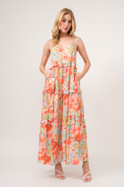 And The Why Floral Ruffled Tiered Maxi Boho Cami Dress [Spirit and Rebel]   