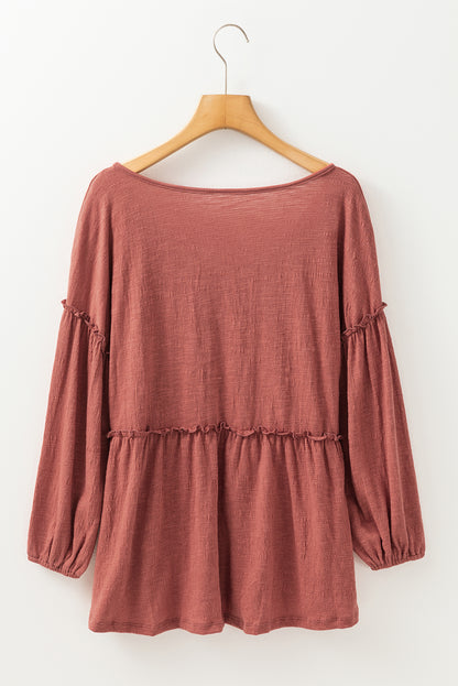 Frill V-Neck Long Sleeve Boho Blouse [Spirit and Rebel]   