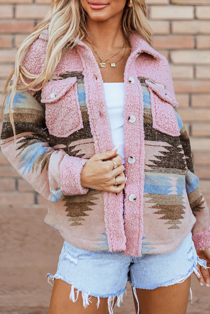 Button Up Long Sleeve Boho Jacket - Spirit and Rebel [Spirit and Rebel] Dusty Pink S 