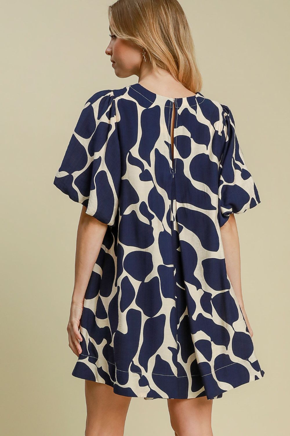 Two Tone Abstract Print Puff Sleeve Dress [Spirit and Rebel]