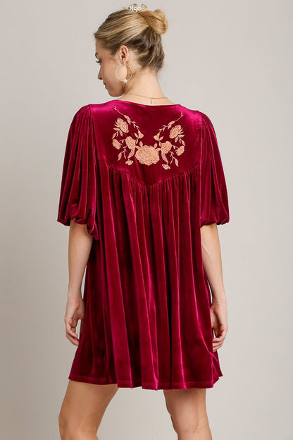 Embroidered Half Sleeve Velvet Mini Dress with Tassel [Spirit and Rebel]