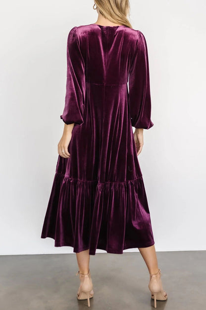 V-Neck Long Sleeve Midi Velvet Dress [Spirit and Rebel]