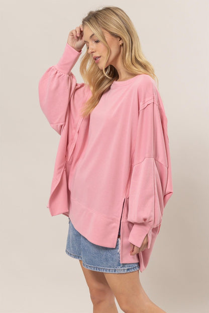 Spirit and Rebel French Terry Long Sleeve High-Low Slit Boho Sweatshirt [Spirit and Rebel]   