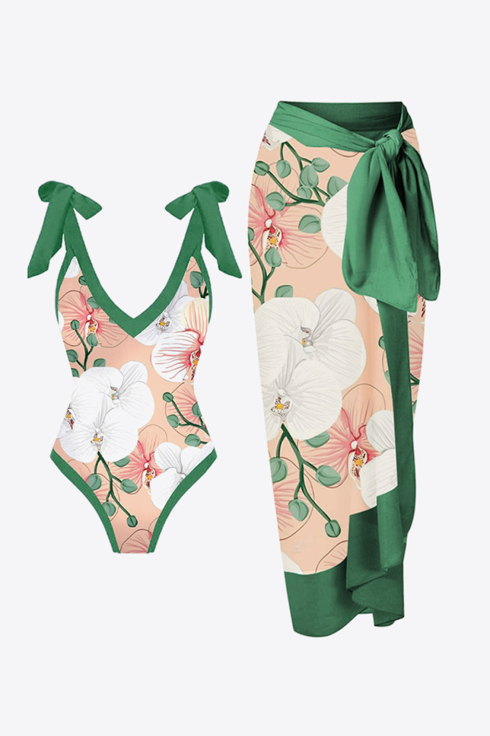 Floral V-Neck Two-Piece Swim Set [Spirit and Rebel] Mid Green S