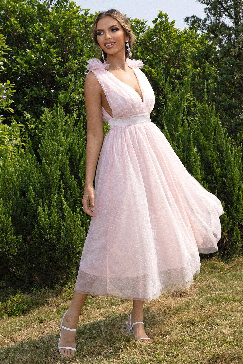 Tied Ruffle Shoulder Sleeveless Boho Wedding Guest Dress [Spirit and Rebel]   