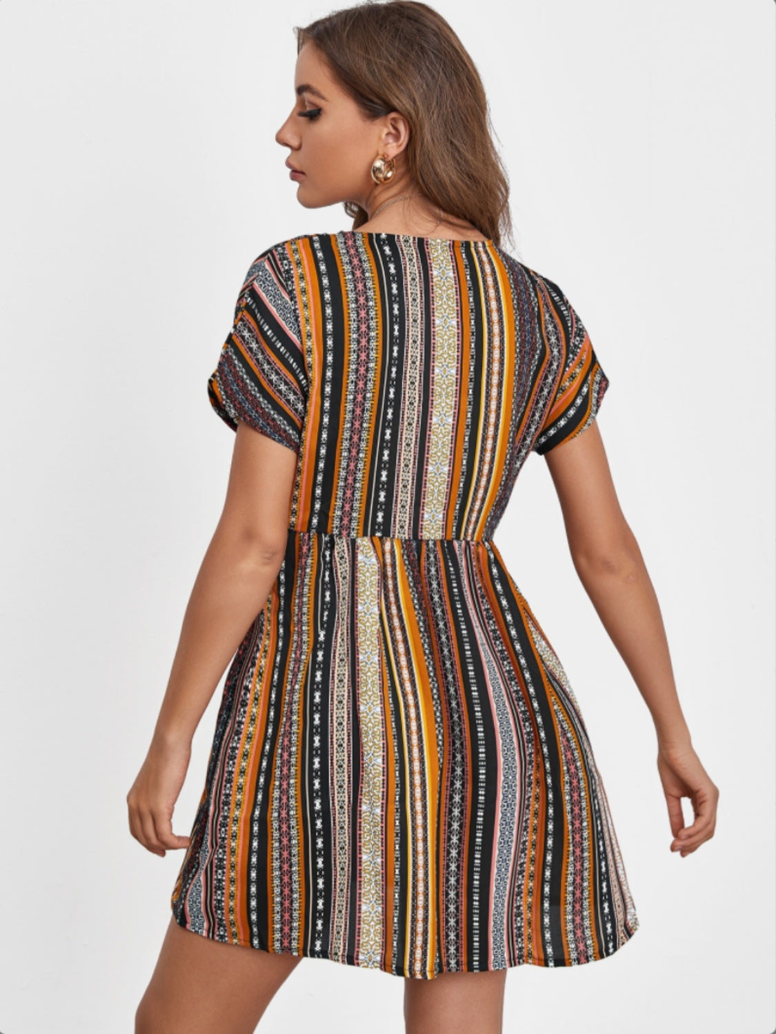 Pocketed Striped Short Sleeve Boho Dress [Spirit and Rebel]   