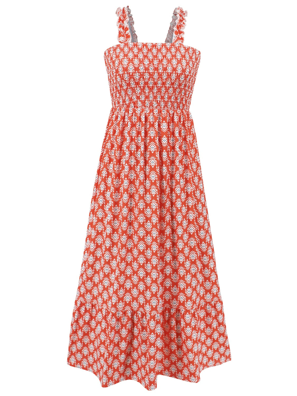 Smocked Printed Square Neck Sleeveless Boho Dress [Spirit and Rebel]   