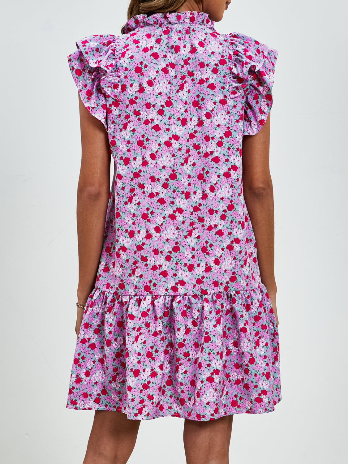 Tied Floral Cap Sleeve Mini Boho Dress - Spirit and Rebel [Spirit and Rebel]   