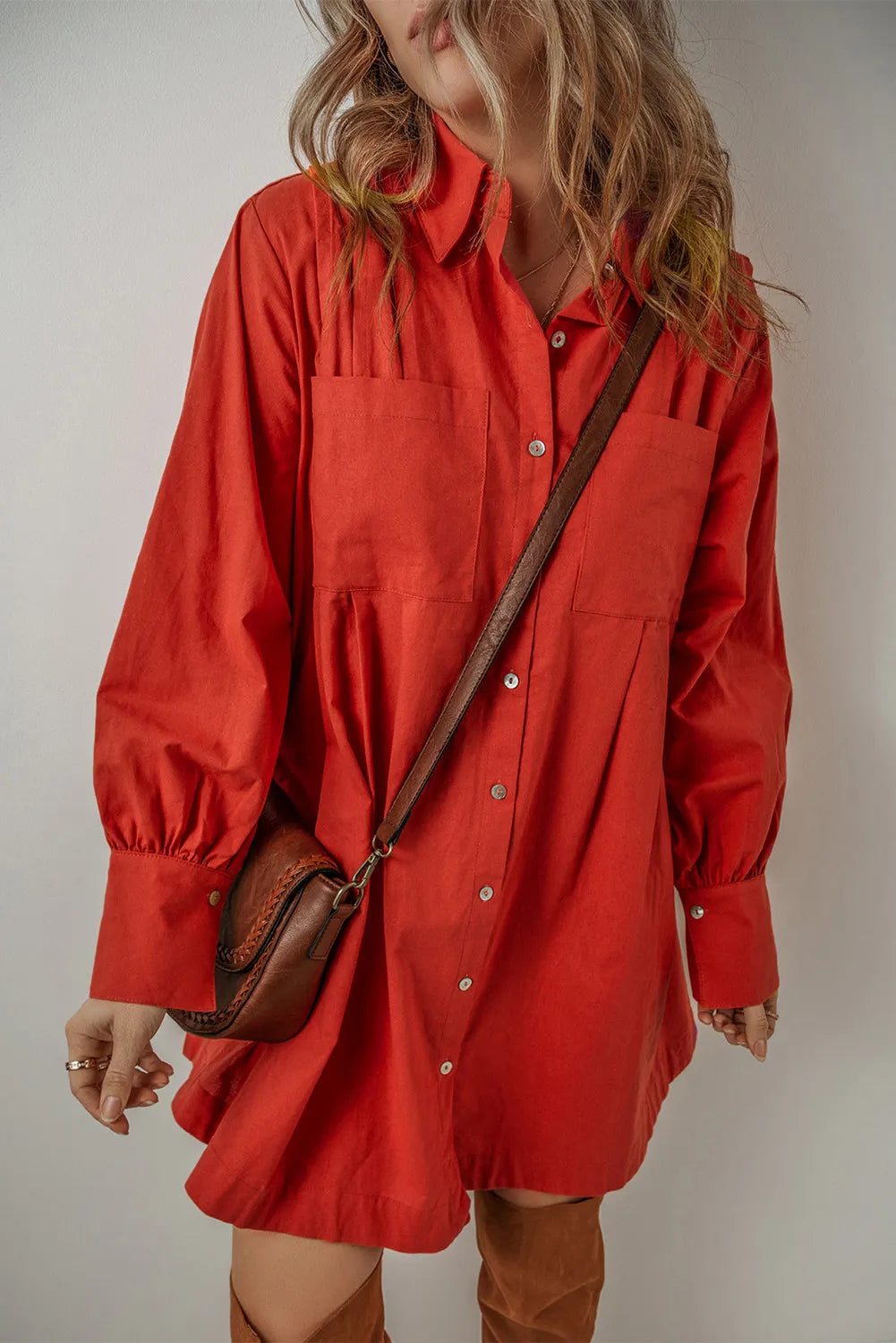 Pocketed Button Down Long Sleeve Boho Chic Shirt Dress - Spirit and Rebel [Spirit and Rebel]   