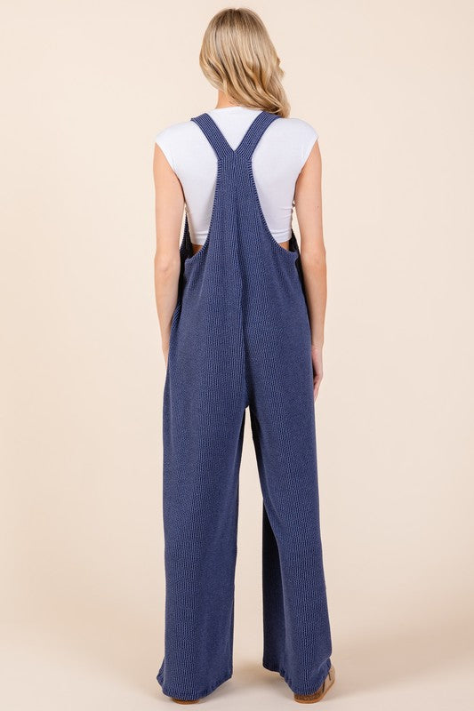 Knot Straps Wide Leg Ribbed Overalls with Pockets [Spirit and Rebel]