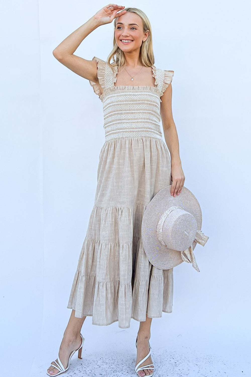 And The Why Linen Striped Ruffle Boho Dress [Spirit and Rebel]   