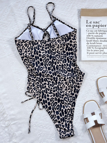 Leopard Cutout Tied One-Piece Swimsuit [Spirit and Rebel]