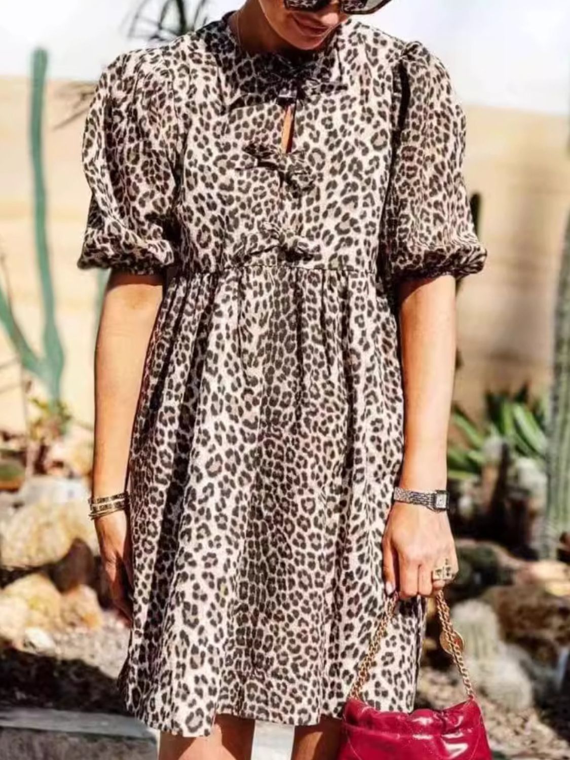 Leopard Short Sleeve Mini Dress - Spirit and Rebel [Spirit and Rebel]   