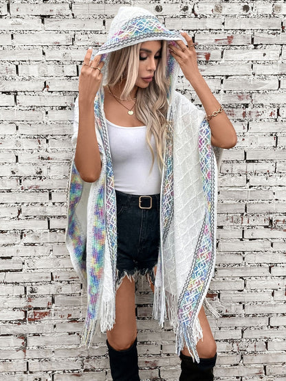 Fringe Half Sleeve Hooded Poncho - Spirit and Rebel [Spirit and Rebel]   