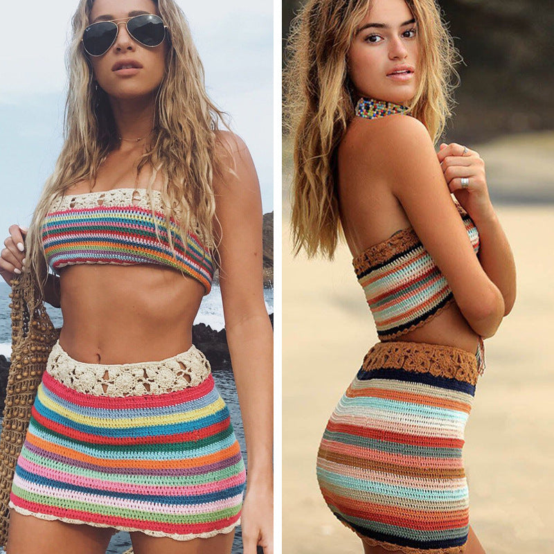 Sun-Kissed Wanderlust Boho Crochet Crop Top and High Waist Skirt [Spirit and Rebel]   