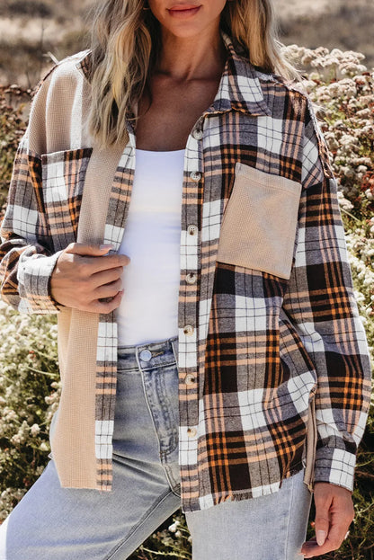 Spirit and Rebel Pocketed Plaid Collared Neck Dropped Shoulder Shacket [Spirit and Rebel] Plaid S 