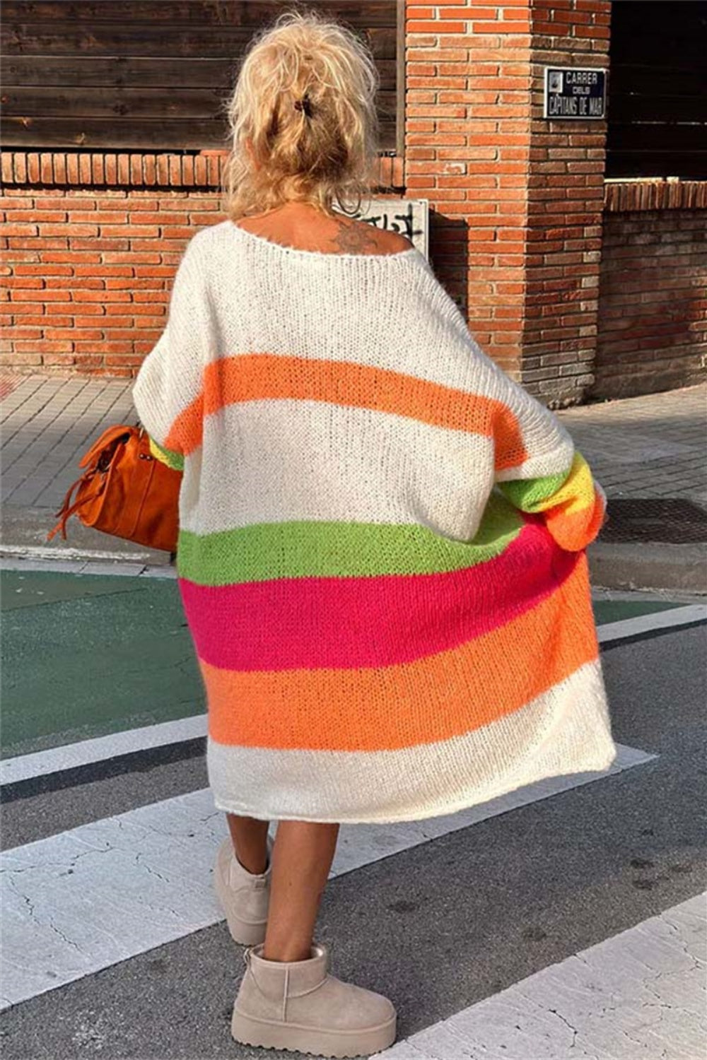 Color Block V-Neck Long Sleeve Boho Sweater Dress - Spirit and Rebel [Spirit and Rebel]   