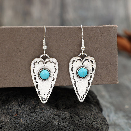 Alloy Turquoise Heart Dangle Boho Earrings - Spirit and Rebel [Spirit and Rebel] Silver One Size 