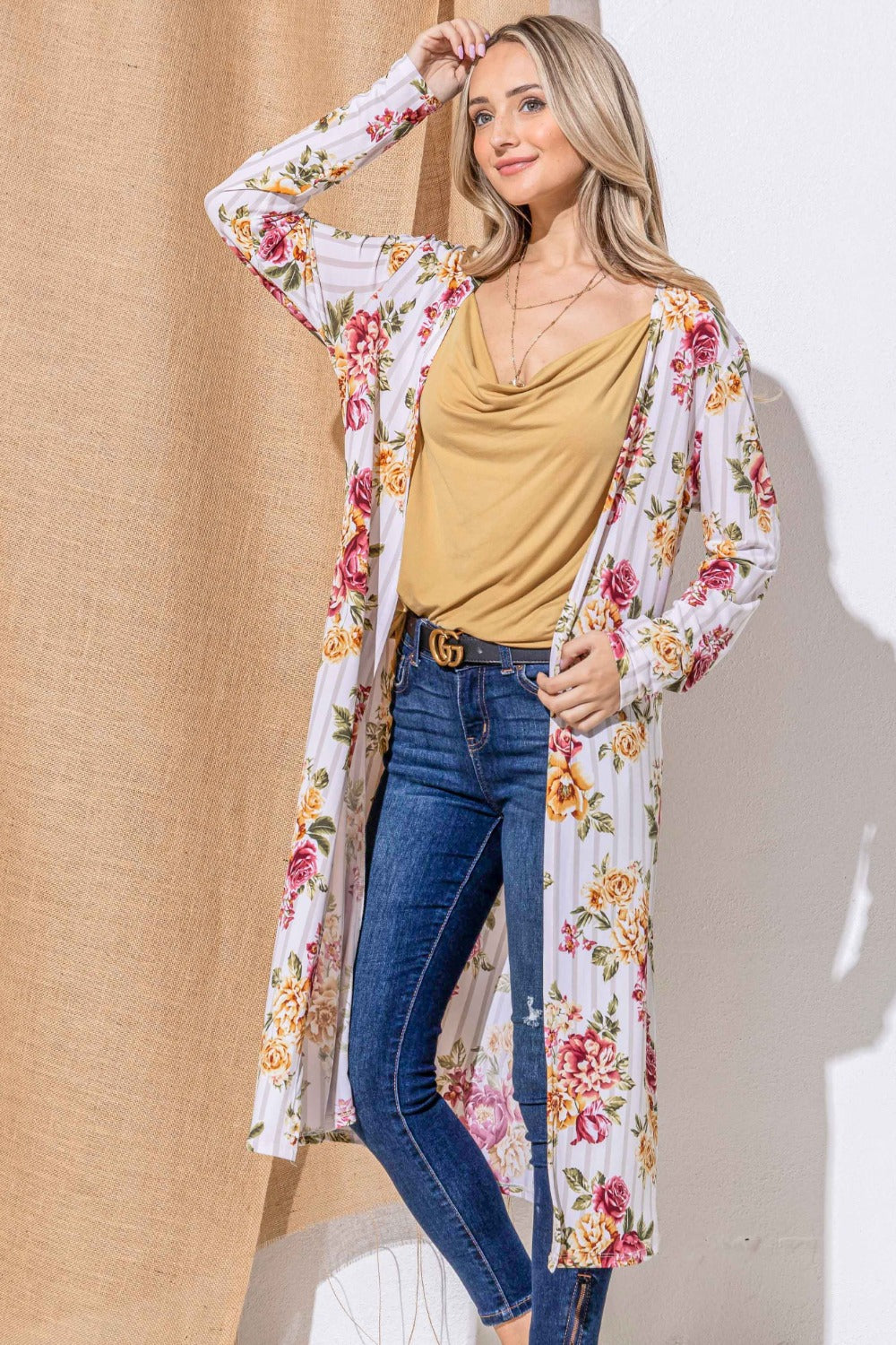 Spirit and Rebel Floral Kimono Open Front Longline Boho Cardigan [Spirit and Rebel]   