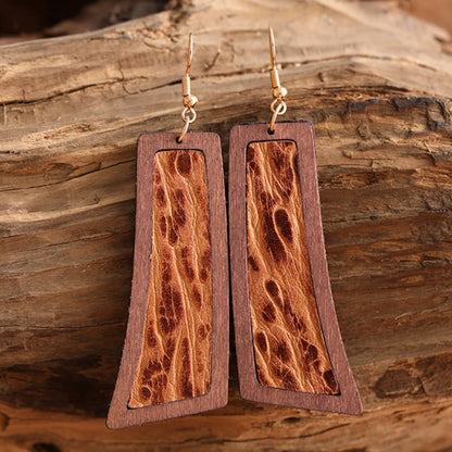 Geometrical Shape Wooden Dangle Earrings [Spirit and Rebel] Style B One Size 