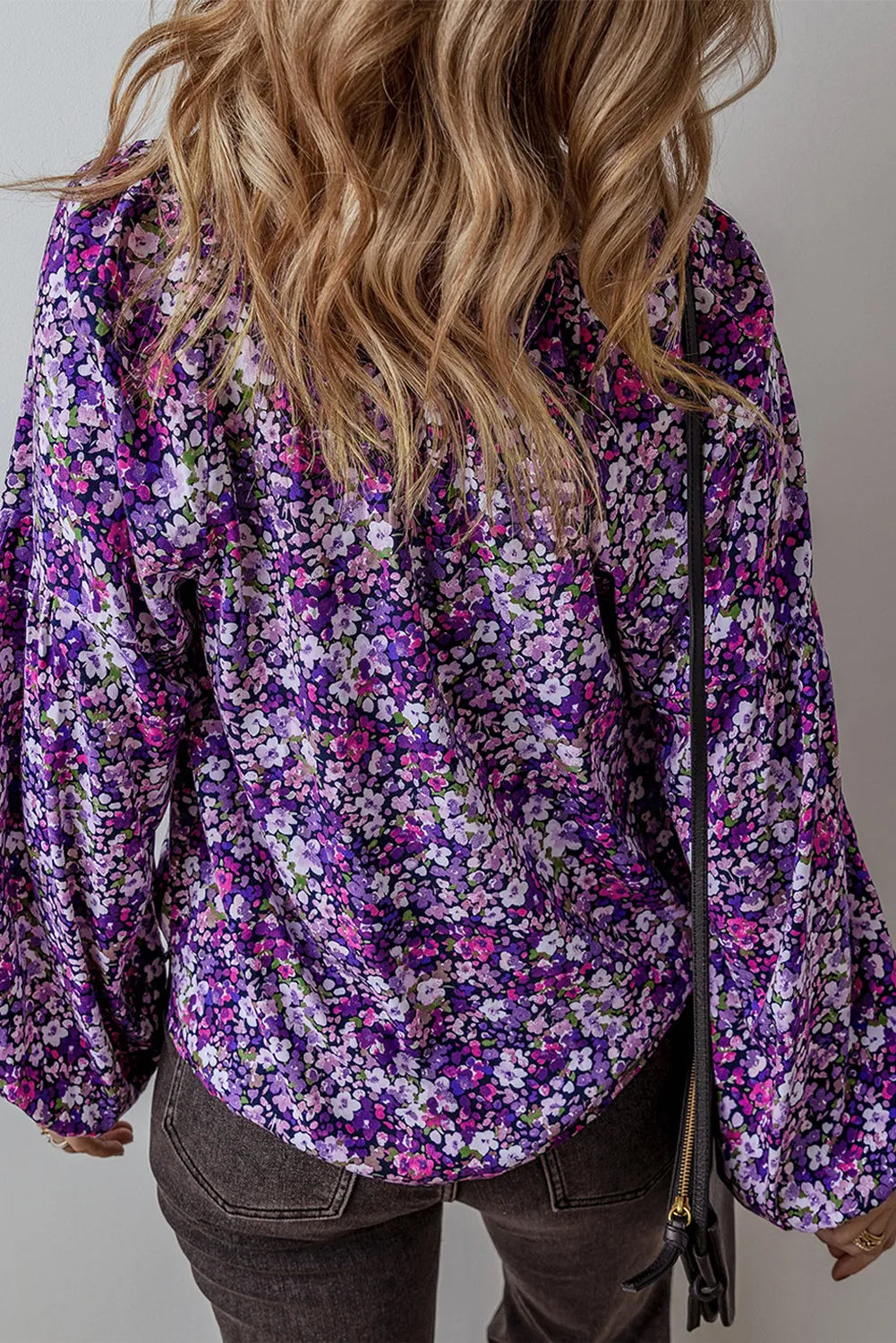 Spirit and Rebel Floral Tie Neck Long Sleeve Bohemian Blouse [Spirit and Rebel]   