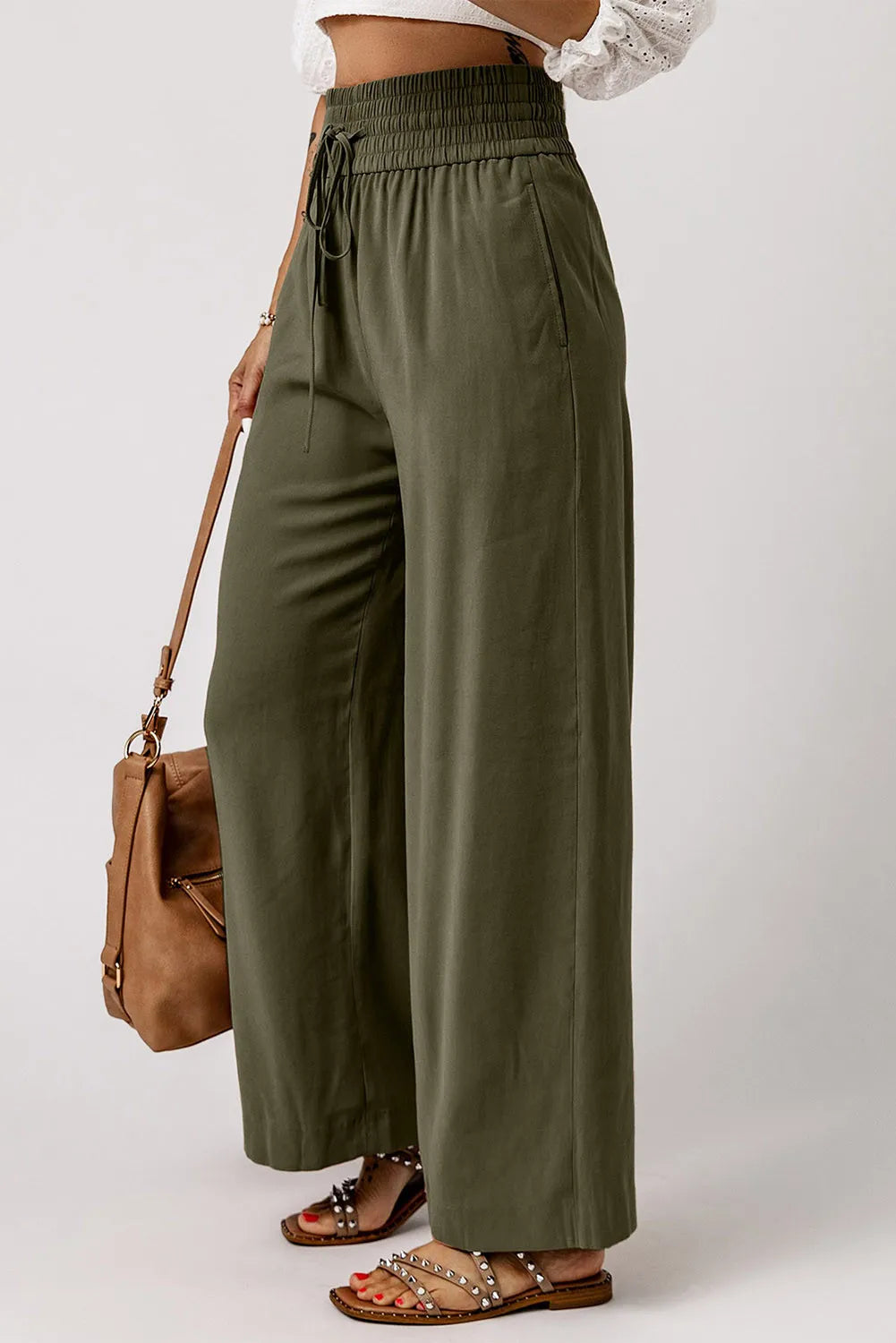 Smocked High Waist Wide Leg Boho Pants - Spirit and Rebel [Spirit and Rebel]   