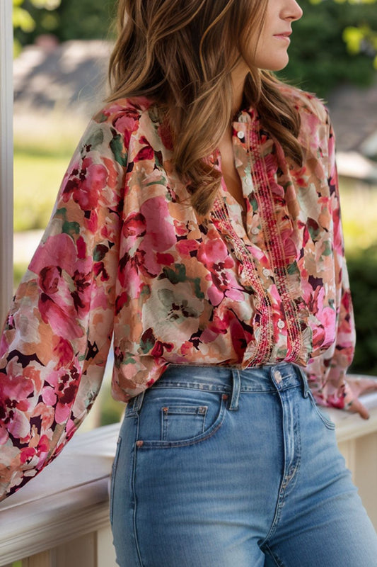 Frill Printed Long Sleeve Boho Chic Shirt - Spirit and Rebel [Spirit and Rebel] Floral S 