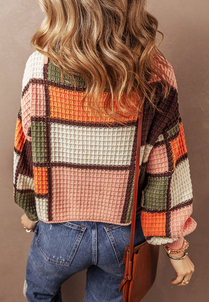 Drawstring Color Block Mock Neck Boho Sweater [Spirit and Rebel]   