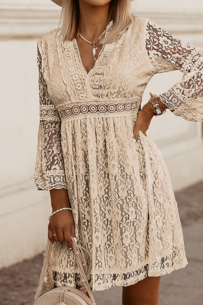 Lace V-Neck Three-Quarter Sleeve Boho Dress [Spirit and Rebel] Dust Storm S 