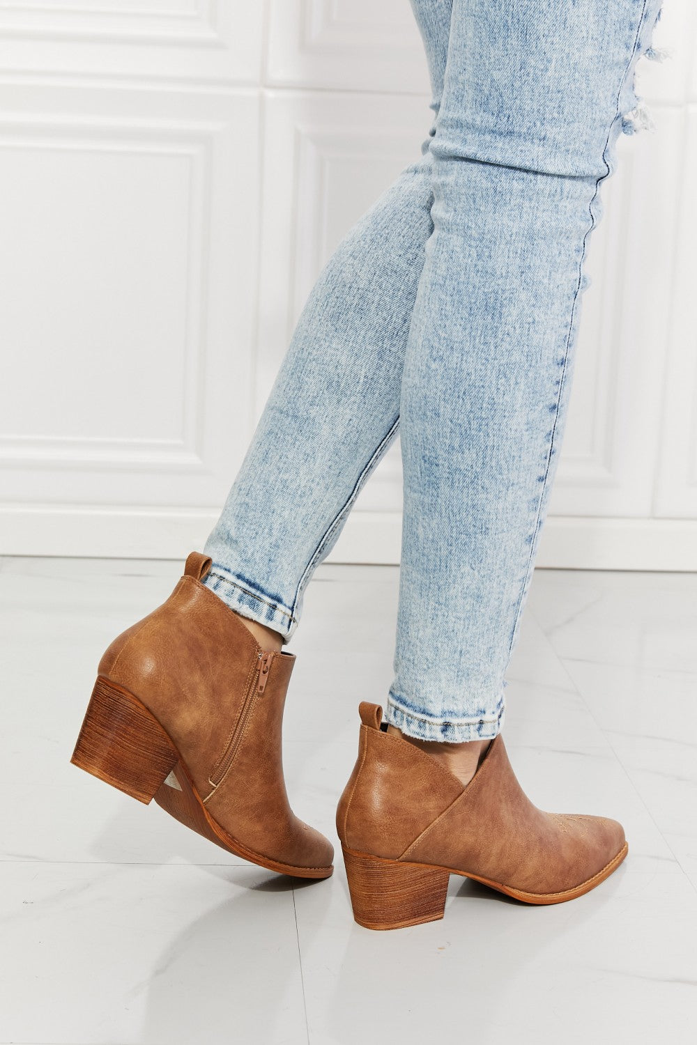 MMShoes Trust Yourself Embroidered Crossover Cowboy Bootie in Caramel [Spirit and Rebel]   