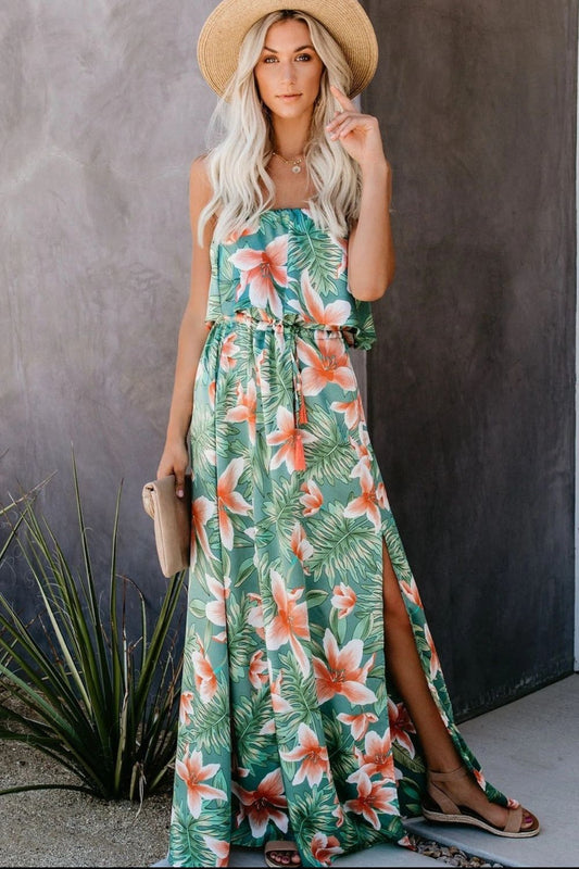 Slit Tropical Sleeveless Tube Boho Dress - Spirit and Rebel [Spirit and Rebel] Floral S 