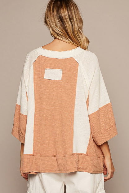 Notched Frayed Edge Contrast Boho Top - Spirit and Rebel [Spirit and Rebel]   