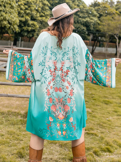 Plus Size Printed Open Front Long Sleeve Boho Cover Up - Spirit and Rebel [Spirit and Rebel]   