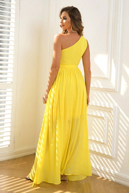 Cutout One-Shoulder Tie Waist Boho Wedding Guest Dress [Spirit and Rebel]   