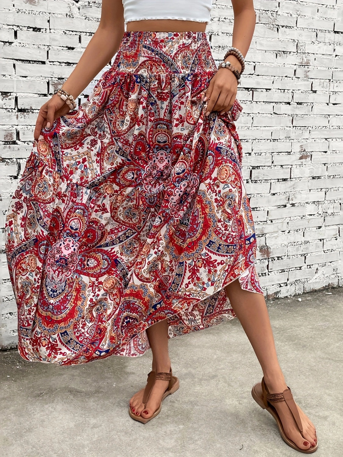 Printed Elastic Waist Maxi Skirt [Spirit and Rebel]   