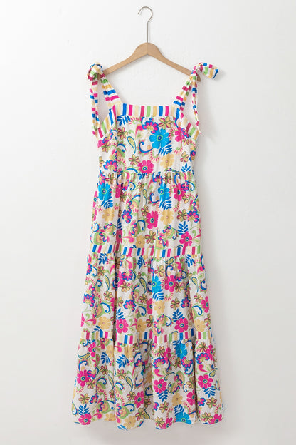 Tied Floral Sleeveless Maxi Boho Dress - Spirit and Rebel [Spirit and Rebel]   