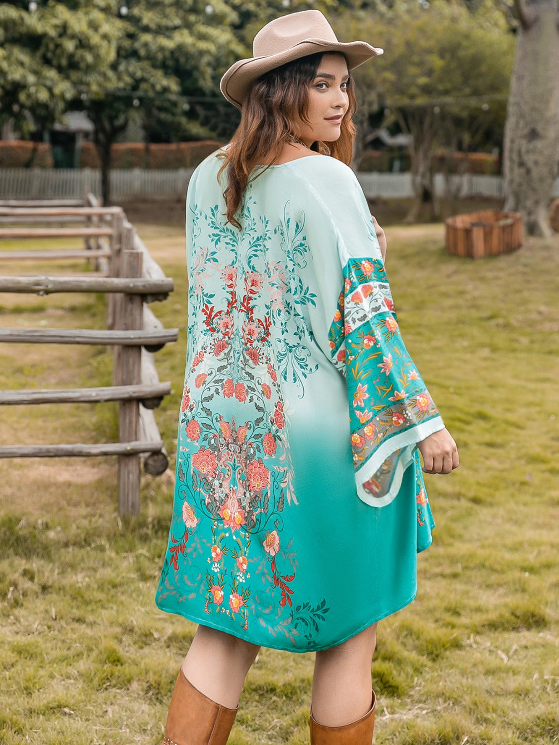 Plus Size Printed Open Front Long Sleeve Boho Cover Up - Spirit and Rebel [Spirit and Rebel]   