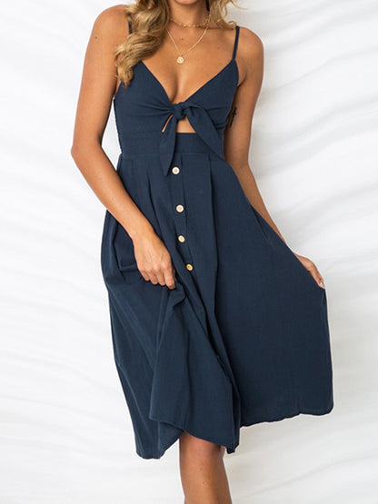 Cutout Smocked Sweetheart Neck Cami Dress [Spirit and Rebel] Dark Navy S 